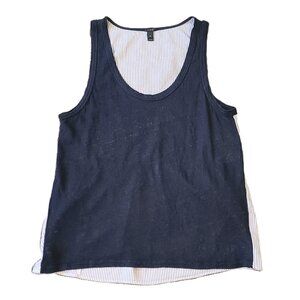 J CREW Mixed Media Linen Silk Medium Tank Blue Front, Blue & White Stripe Back